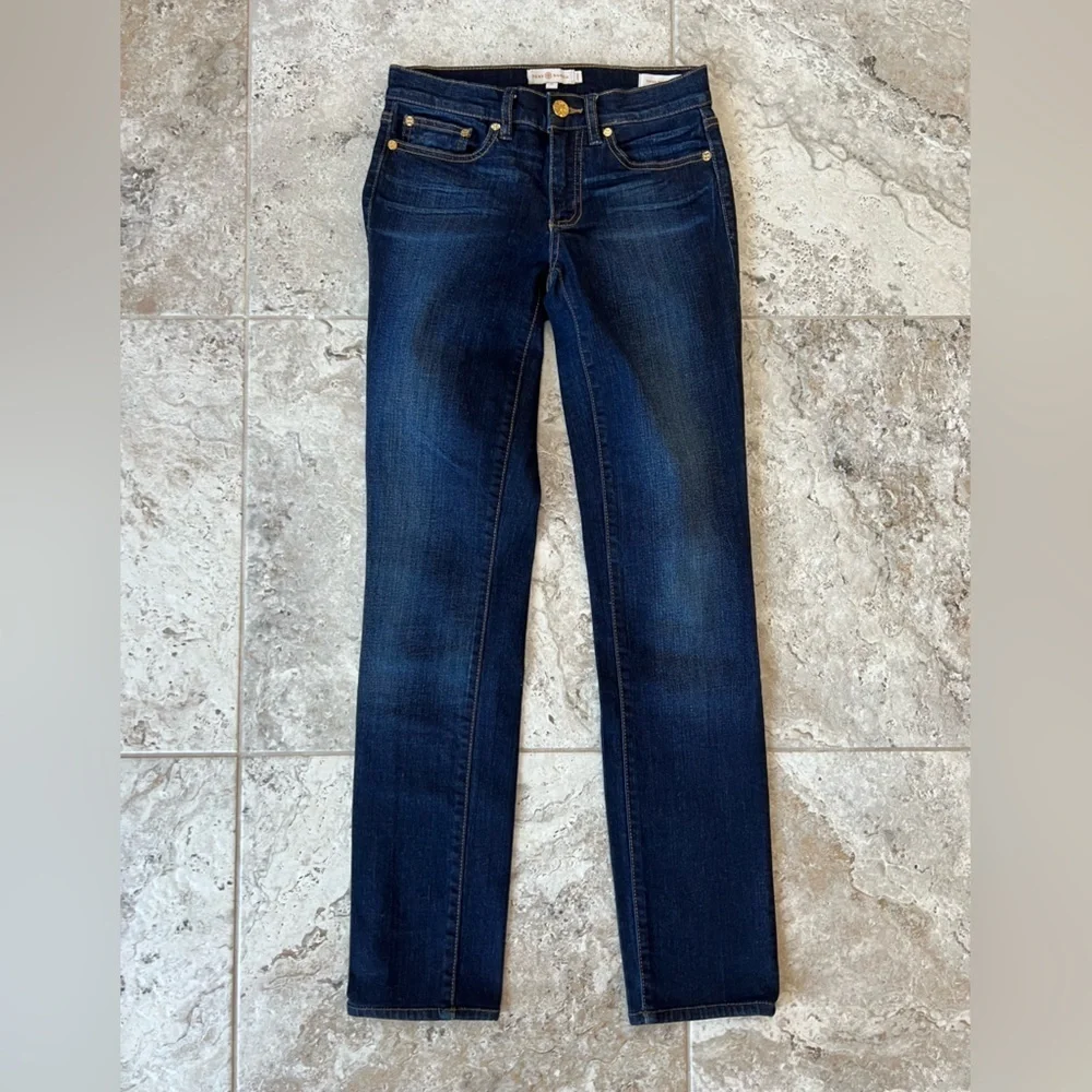 Tory Burch Super Skinny Jean, Dark Indigo Blue Wash, size 25
